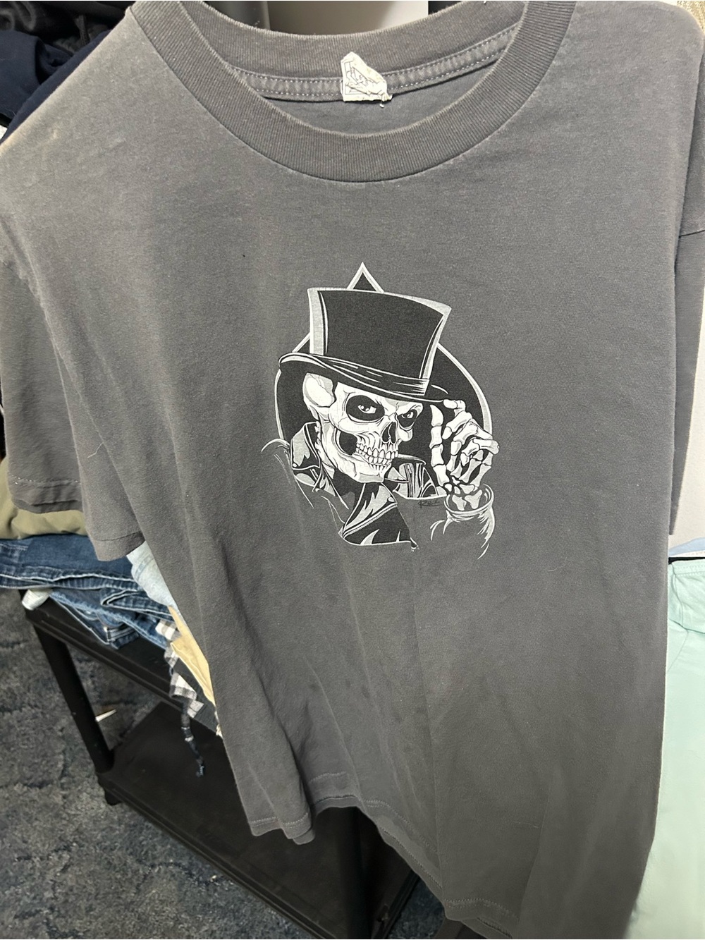Alstyle Black Short-Sleeve Graphic Tee with Skull and Top Hat